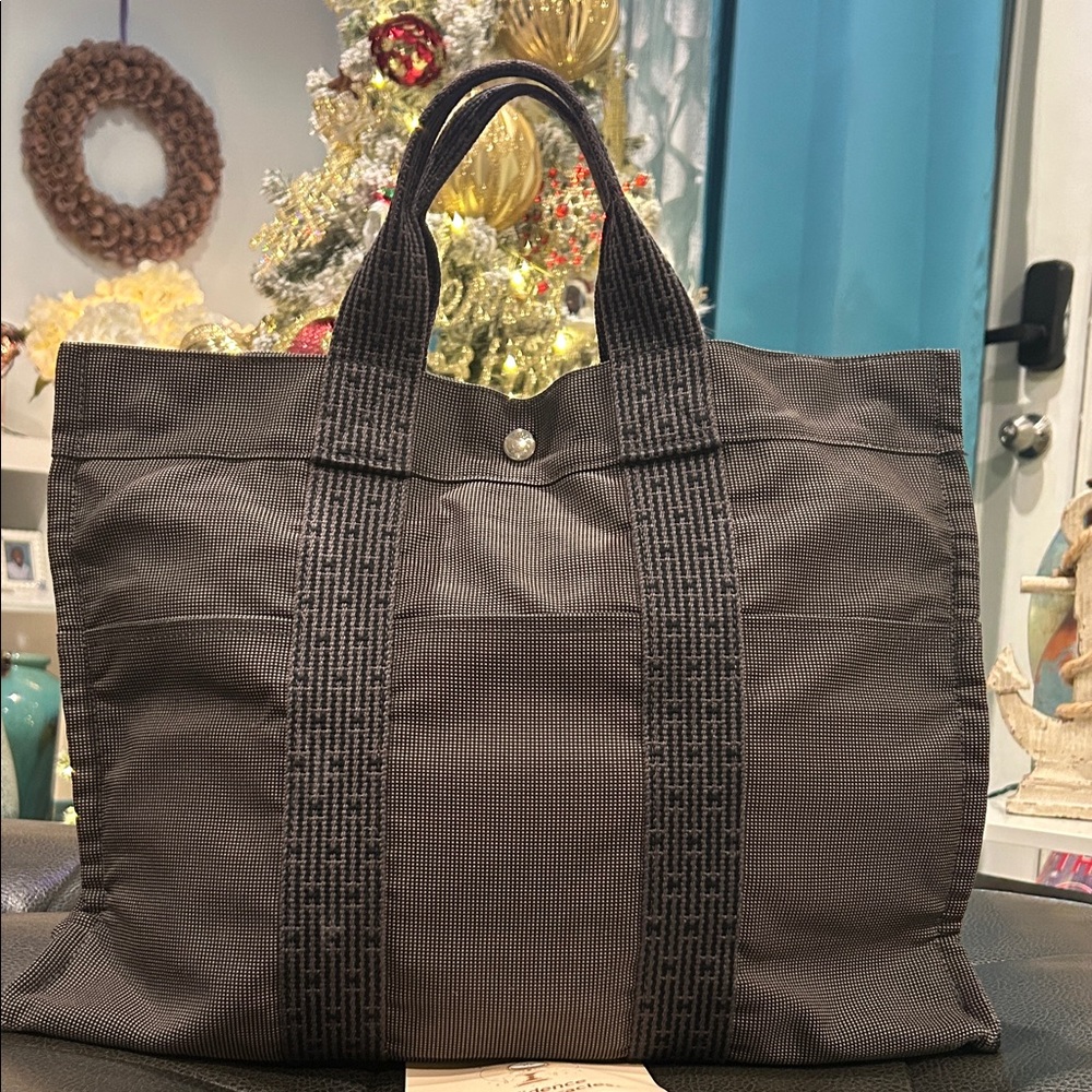 Hermes Gray Canvas Herline Tote MM Vintage Bag NWOT